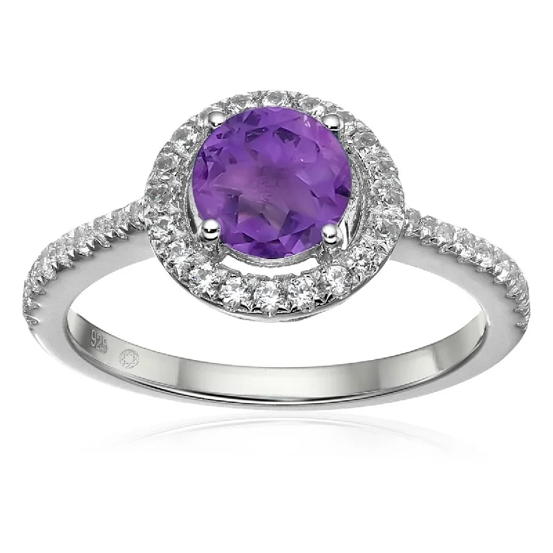 Women’s eternity rings-925 Sterling Silver African Amethyst and Created White Sapphire Ring