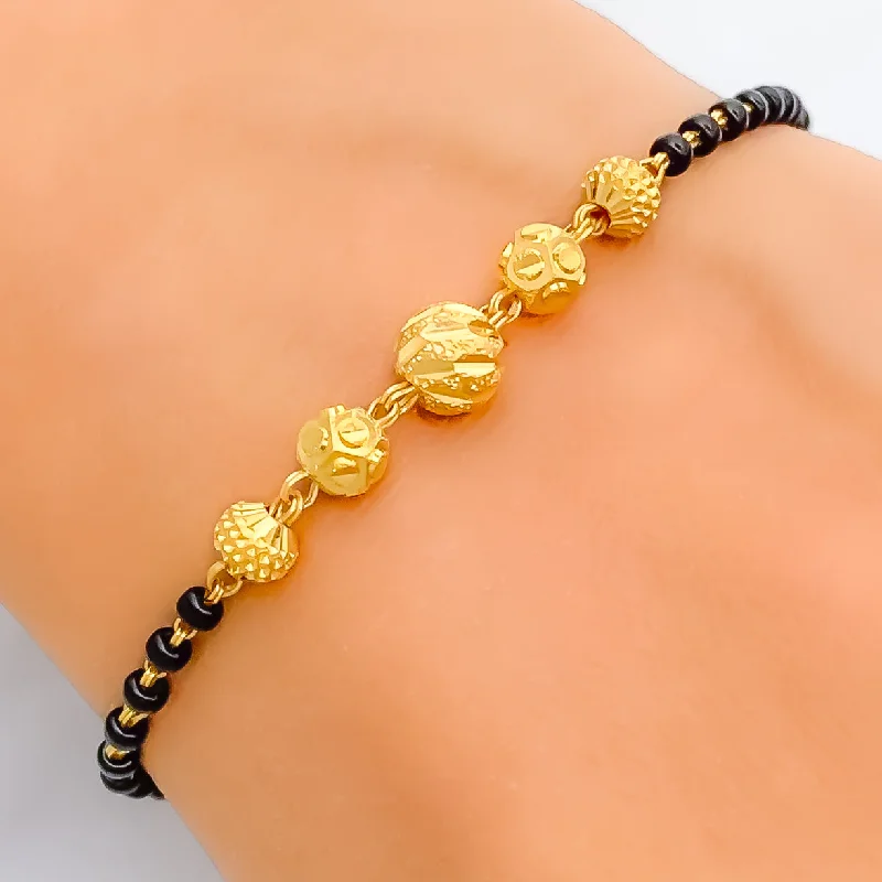 Women’s adjustable gold bracelets-Elevated Fashionable 22k Gold Black Bead Bracelet