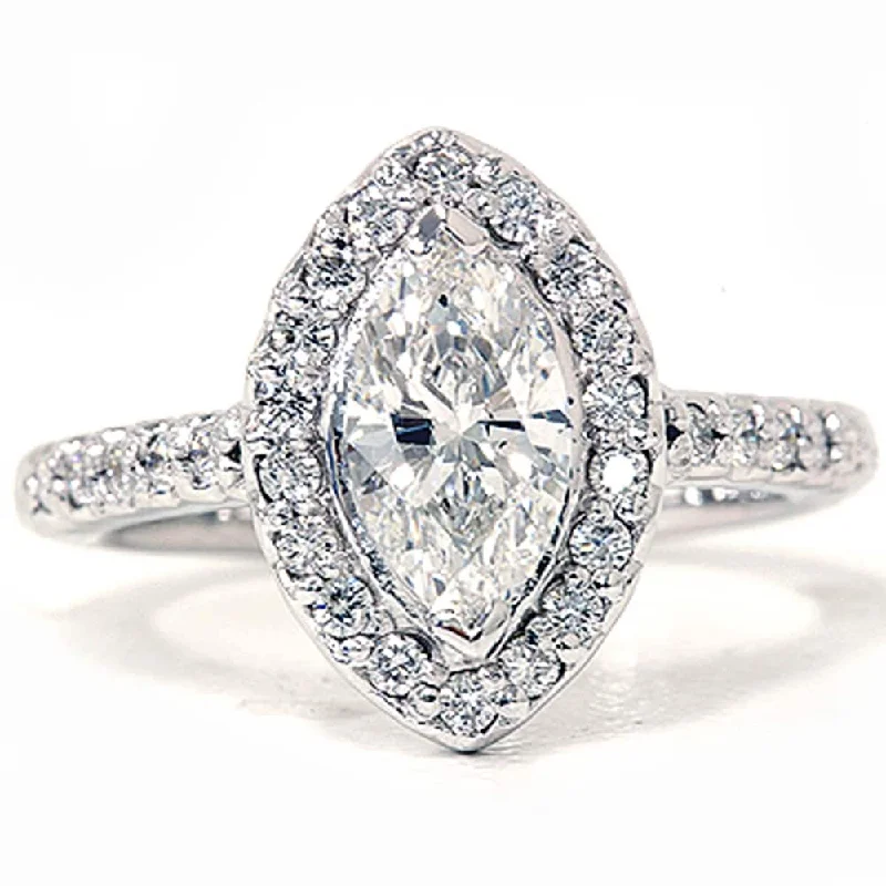 Women’s love rings-1 3/8ct Marquise Halo Diamond Ring White Gold