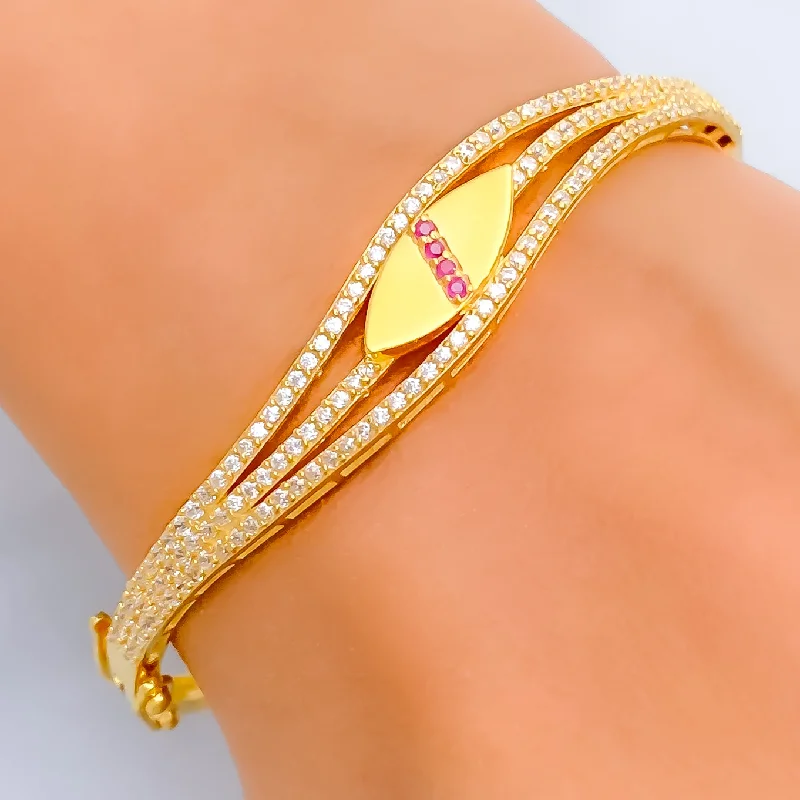 Women’s tennis bracelets-Dazzling Glowing 22k Gold CZ Bangle Bracelet