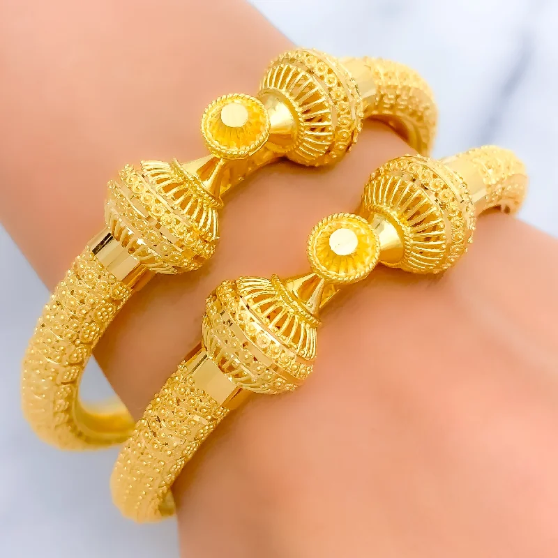 Women’s modern bracelets-Extravagant Upscale 22k Gold Pipe Bangles