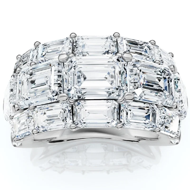 Women’s butterfly rings-9.70Ct Emerald Cut Diamond 3-Row Fashion Wide Ring Gold Lab Grown