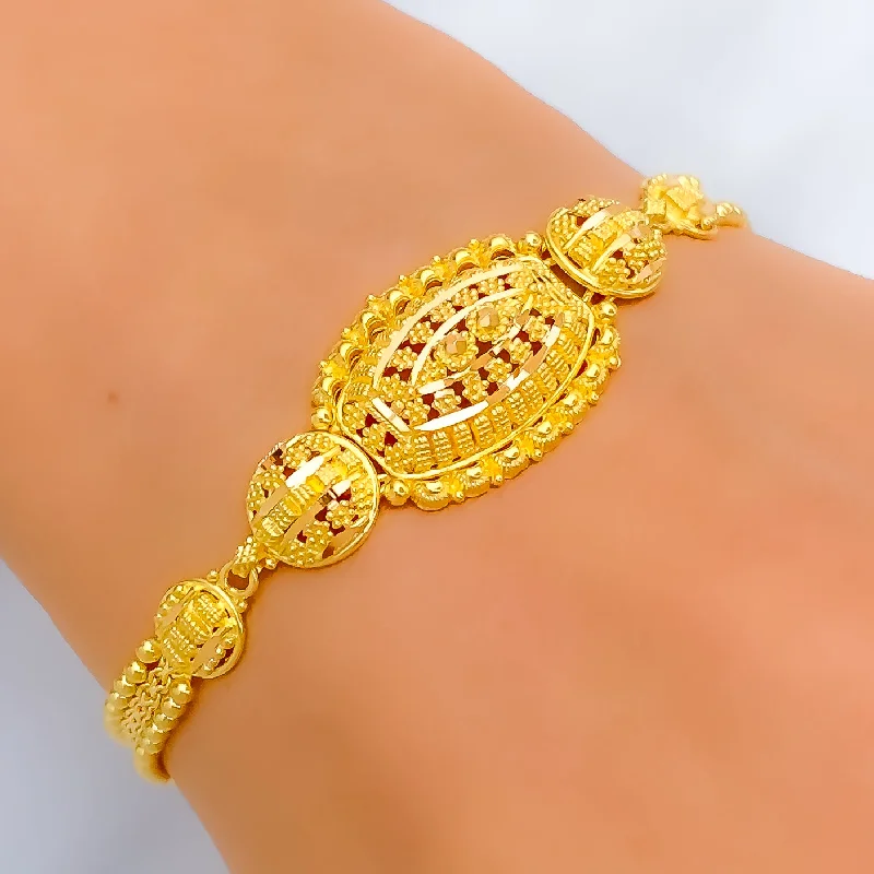 Women’s handmade bracelets-Textured Charming 22k Gold Bracelet