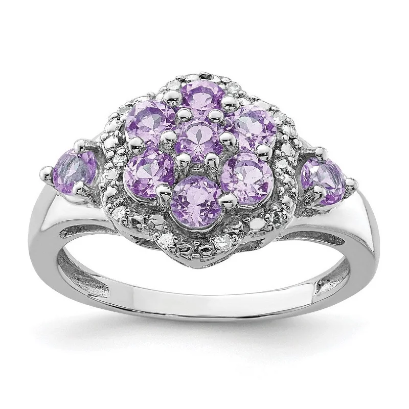 Women’s adjustable engagement rings-Curata 925 Sterling Silver Diamond and Pink Amethyst Ring