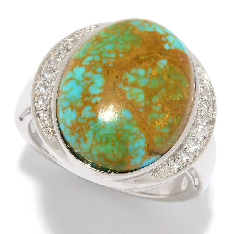 Women’s elegant rings-925 Sterling Silver Tyrone Turquoise and White Topaz Ring