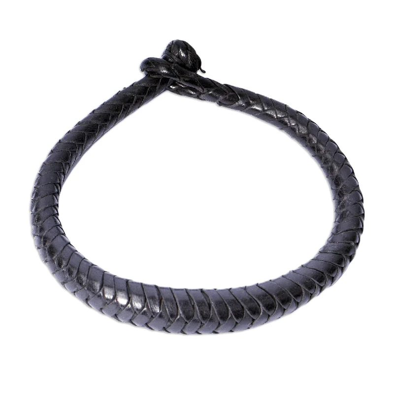 Women’s dainty bracelets-Novica Handmade Black Grace Braided Leather Bracelet