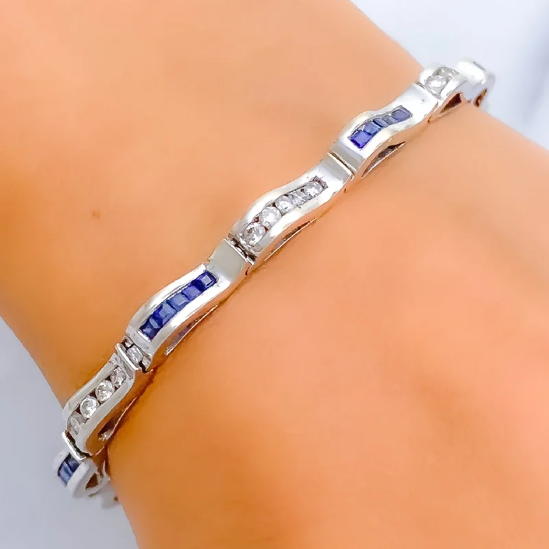 Women’s unique bangles-Special Channel Set Diamond & Sapphire + 18k Gold Bracelet