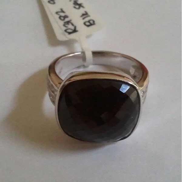 Women’s colorful rings-Ster Silver 17.5ct Black Spinel & White Zircon Cocktail Ring, Size 7