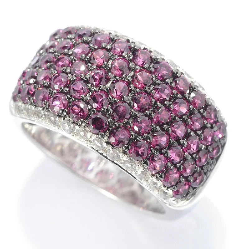 Women’s silver wedding rings-925 Sterling Silver Rhodolite Garnet and White Natural Zircon Ring