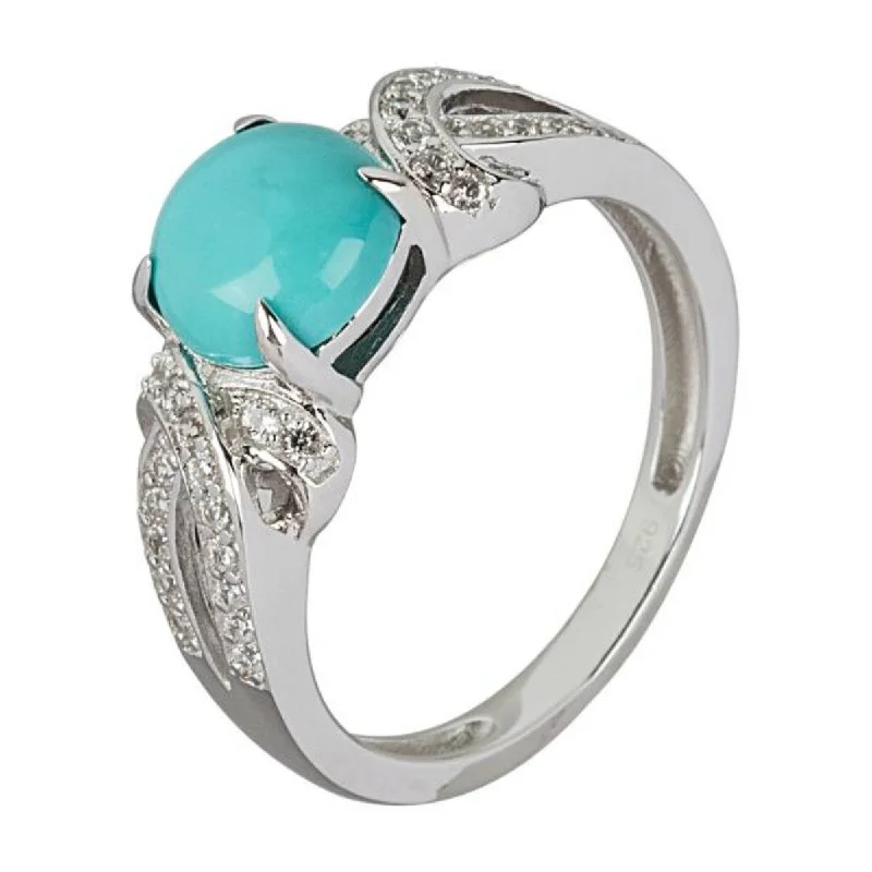 Women’s art deco rings-925 Sterling Silver Campitos Turquoise and White Natural Zircon Ring