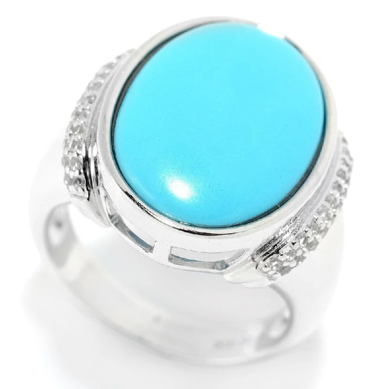 Women’s vintage-inspired rings-Sterling Silver Turquoise & White Topaz Ring, Size-6 - Blue