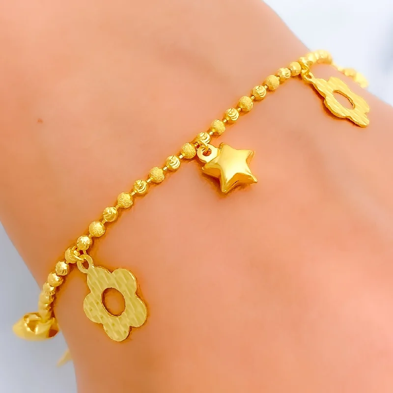 Women’s simple bangles-Radiant Star Charm 22k Gold Bracelet