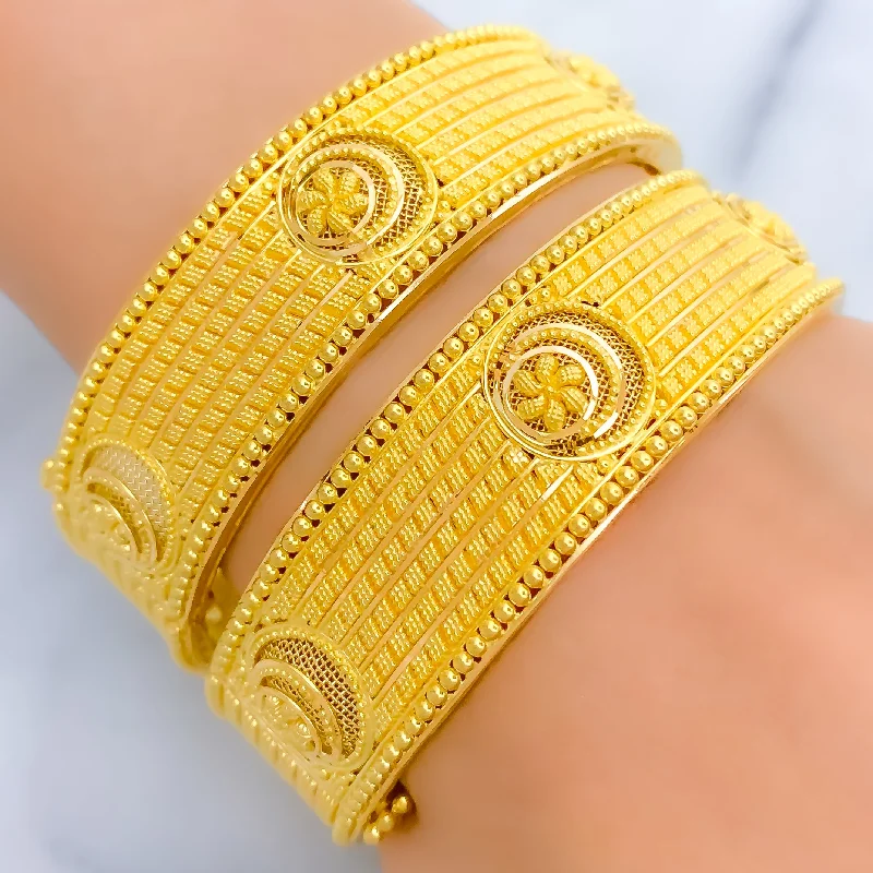 Women’s silver tennis bracelets-Special Netted Flower 22k Gold Bangles