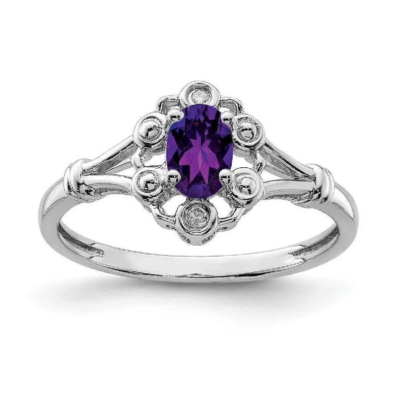 Women’s solitaire rings-Curata 925 Sterling Silver Polished Open back Amethyst and Diamond Ring