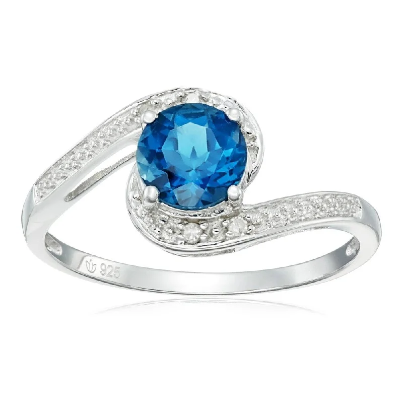 Women’s classic diamond rings-Sterling Silver London Blue Topaz and Diamond Solitaire Ring