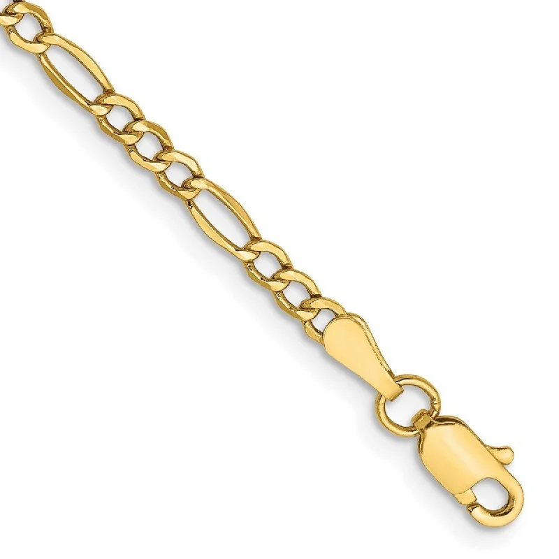 Women’s heart bracelets-Curata 10k 2.5mm Figaro Chain Bracelet - 7 Inch