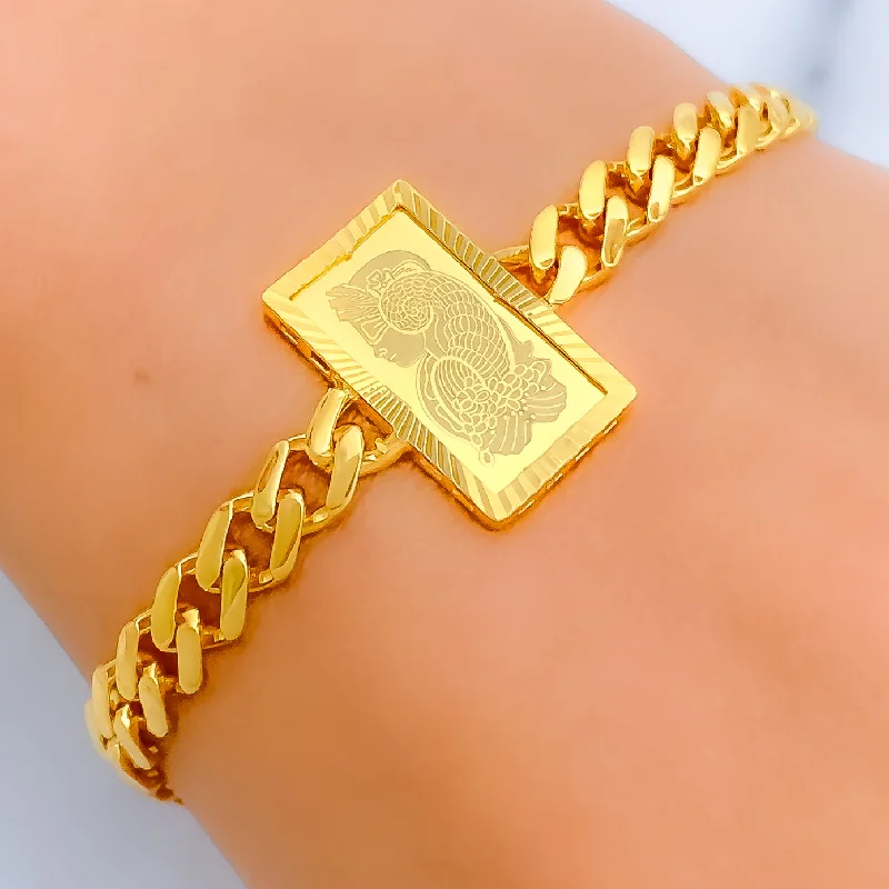 Women’s bangles-Charming Rectangular 21k Gold Coin Bracelet