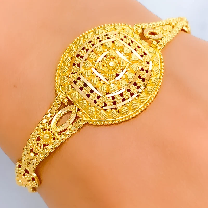 Women’s personalized bracelets-Traditional Ornate Oval 22k Gold Bracelet