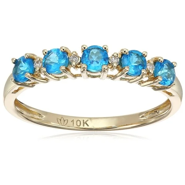 Women’s gold engagement rings-10k Yellow Gold Neon Apatite Diamond Stackable Ring, Size 7 - Blue