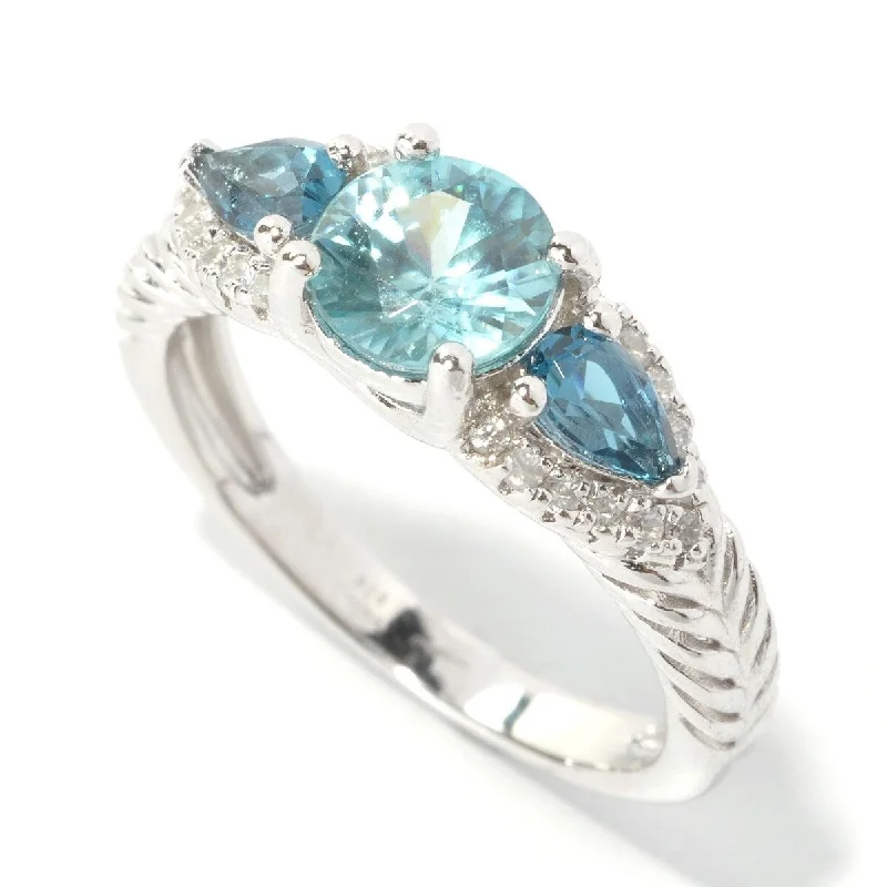 Women’s simple wedding rings-925 Sterling Silver Blue Zircon,London Blue Topaz,White Natural Zircon Ring