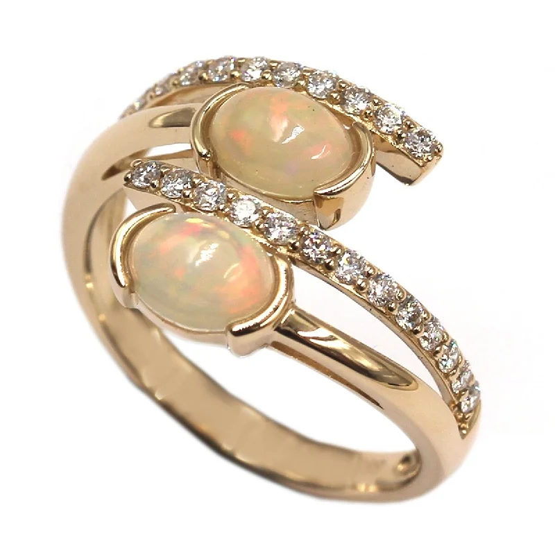 Women’s diamond rings for engagement-14KT Yellow Gold Ethiopian Opal and Diamond Ring