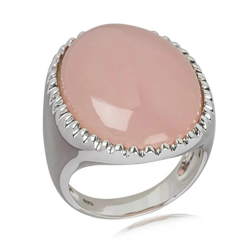 Women’s cubic zirconia rings-925 Sterling Silver Pink Chalcedony Solitaire Ring