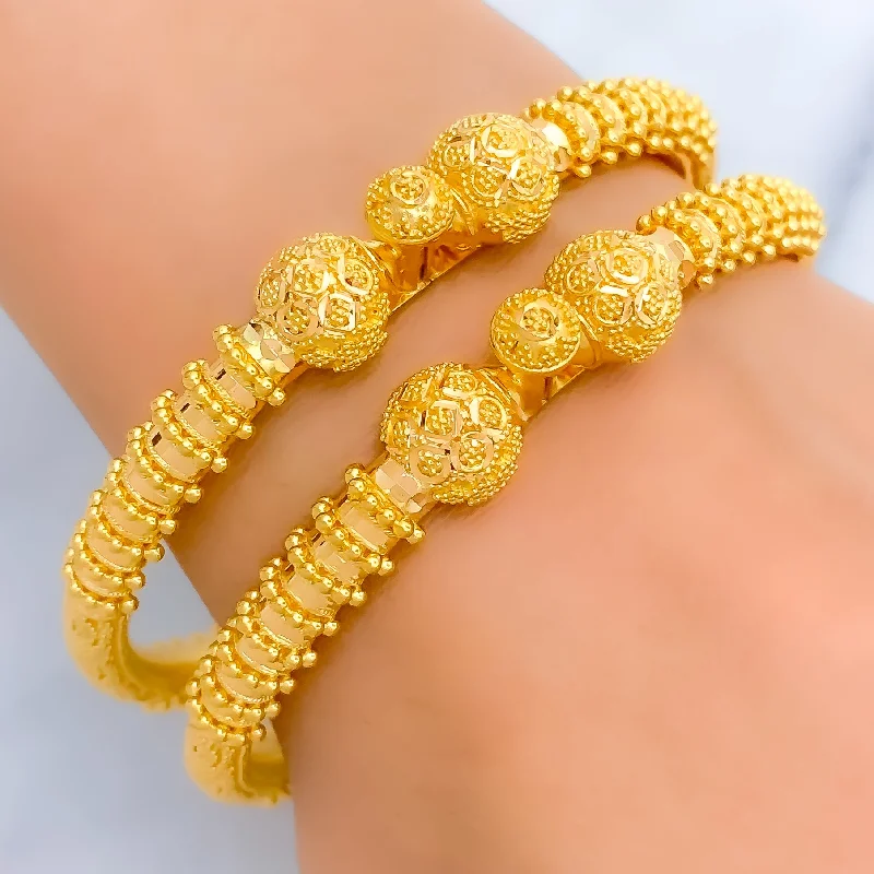 Women’s lucky bracelets-Opulent Striped 22k Gold Pipe Bangles