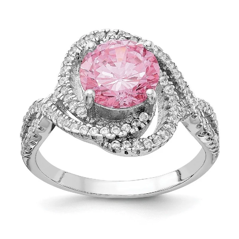 Women’s unique rings-Curata 925 Sterling Silver Pink and White CZ Cubic Zirconia Ring