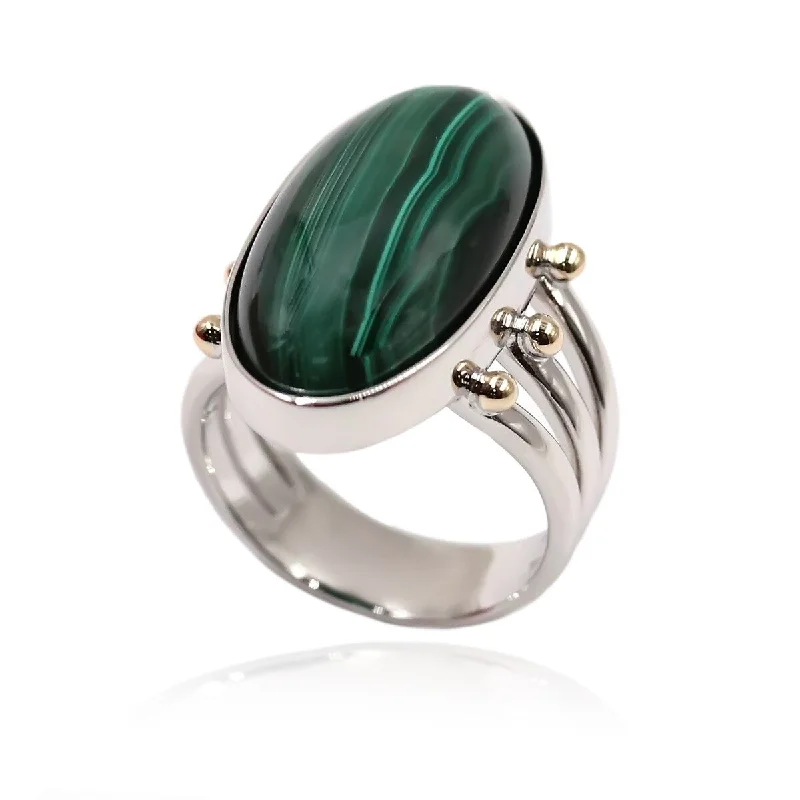 Women’s custom rings-14k Gold and Sterling Silver Green Agate Ring