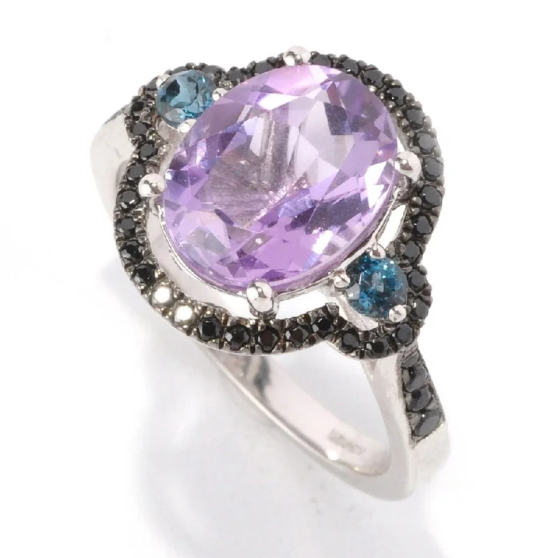 Women’s unique engagement rings-Sterling Silver African Amethyst Cocktail Ring - Purple