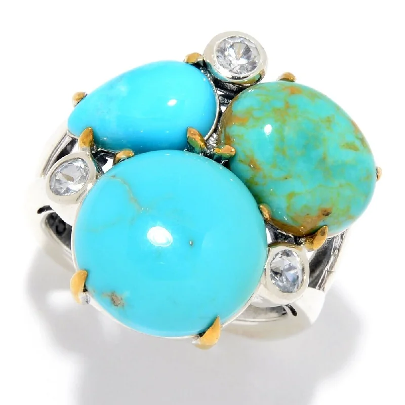 Women’s titanium rings-925 Sterling Silver Turquoise and White Natural Zircon Ring