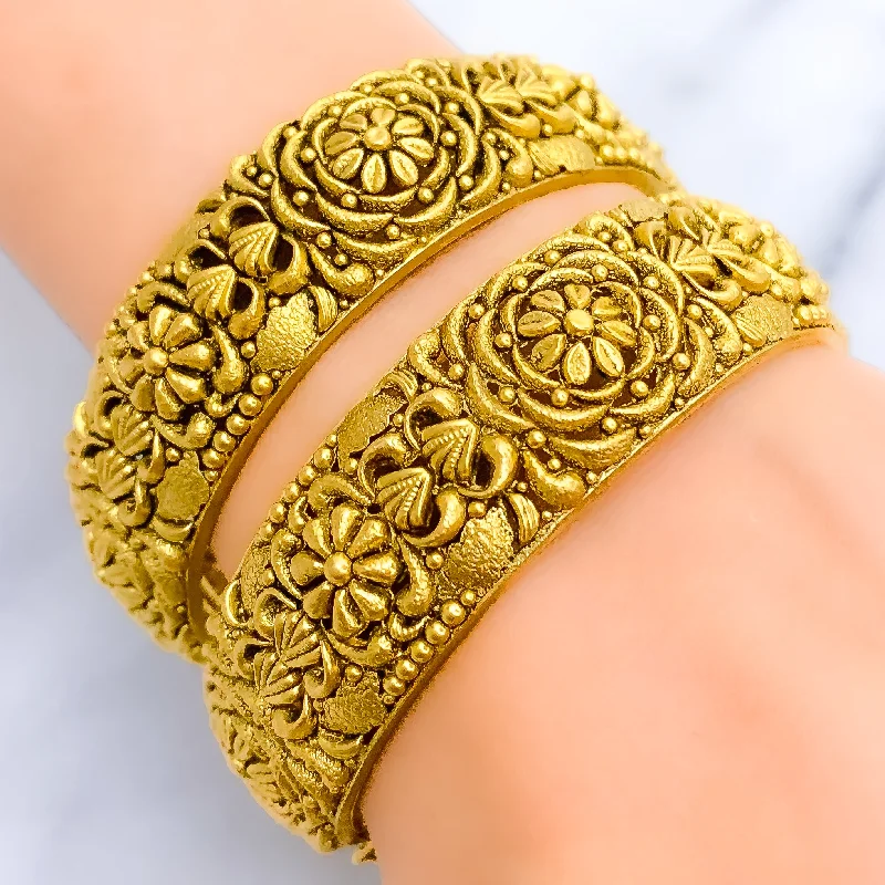 Women’s gold bangles-Extravagant Vine Oxidized 22k Gold Bangles