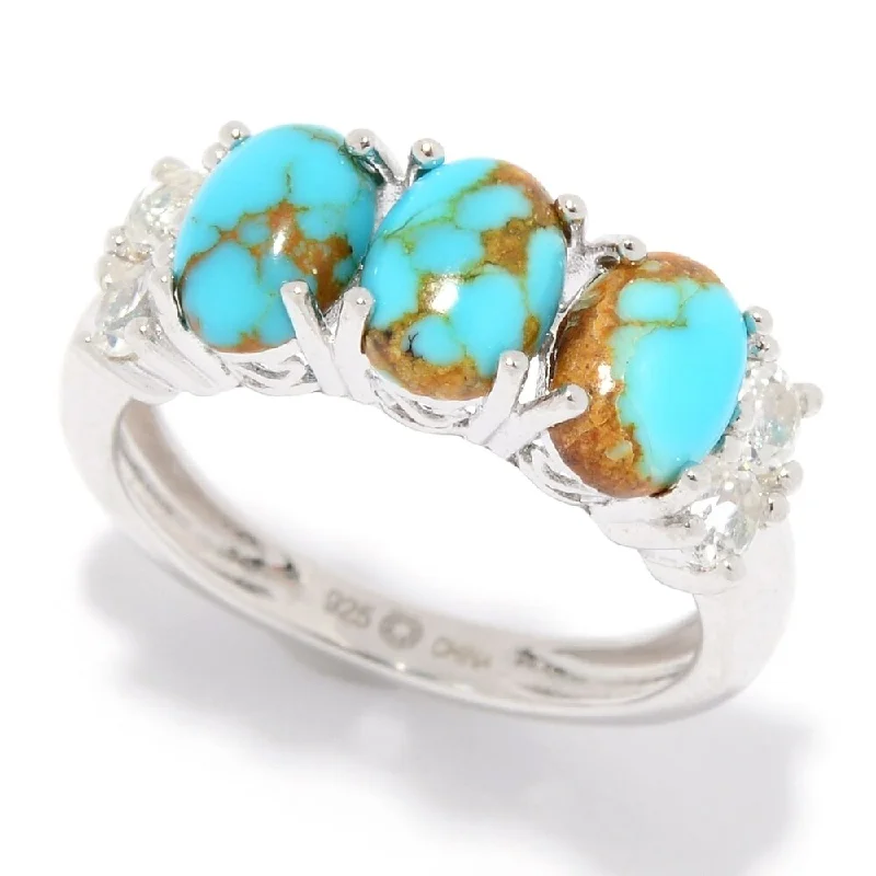 Women’s diamond wedding sets-925 Sterling Silver Mine#8 Turquoise and White Topaz Ring