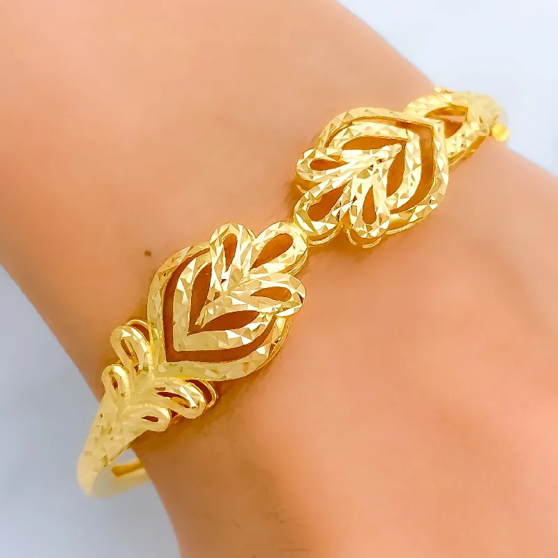 Women’s black leather bracelets-Symmetrical Motif 22k Gold Bangle Bracelet