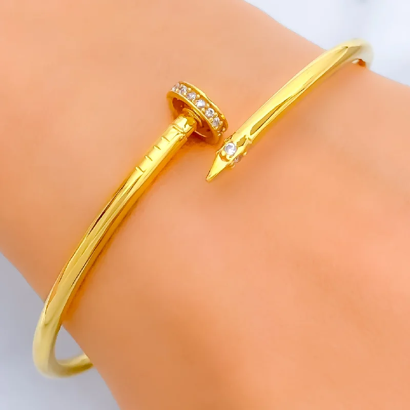 Women’s multi-strand bracelets-Accented Shimmering 21k Gold CZ Nail Bangle Bracelet