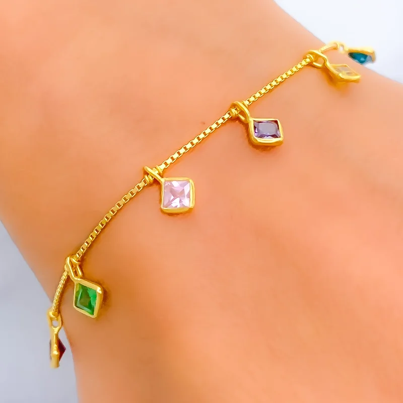 Women’s charm bracelets-Bold Geometric 22k Gold CZ Bracelet