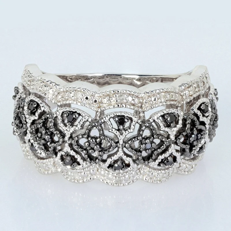 Women’s diamond wedding sets-Miadora 1/10ct TW Halo Diamond Vintage Ring Sterling Silver