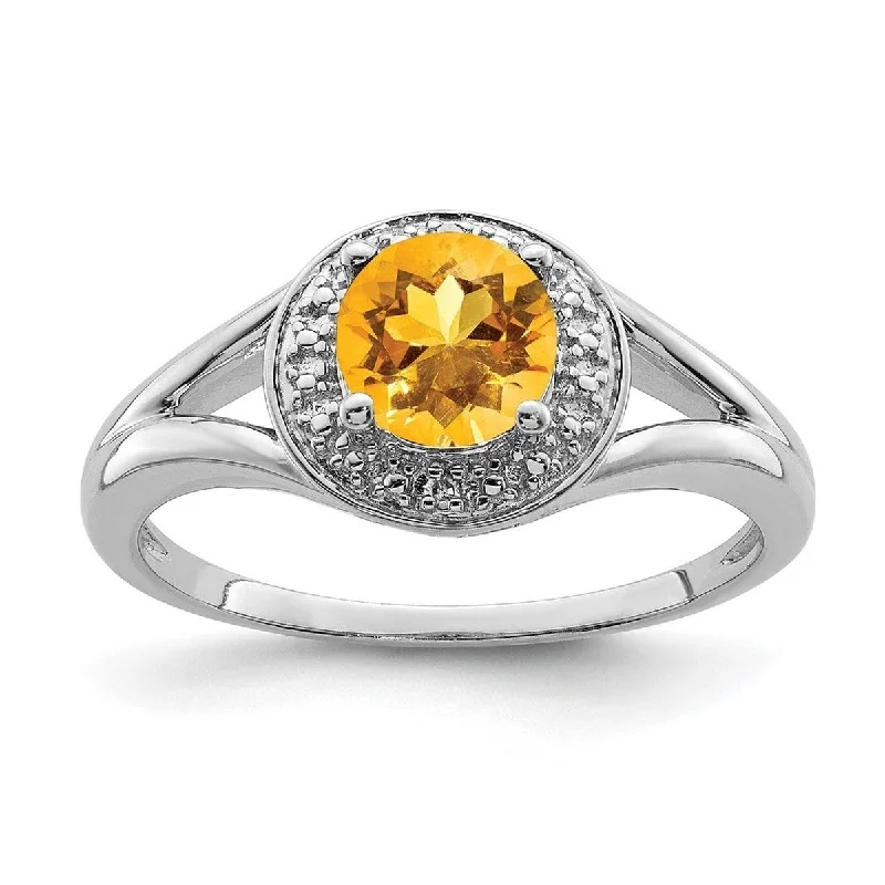 Women’s unique engagement rings-Curata 925 Sterling Silver Polished Diamond and Citrine Ring