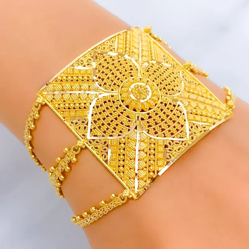 Women’s silver bangles-Decadent Floral 22k Gold Statement Bracelet