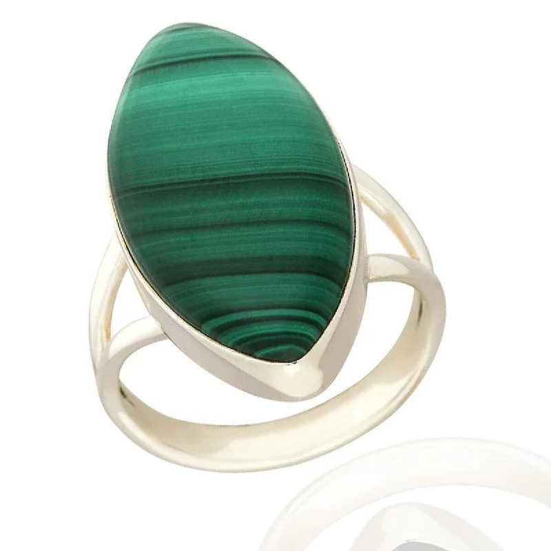 Women’s unique rings-925 Sterling Silver Malachite Solitaire Ring