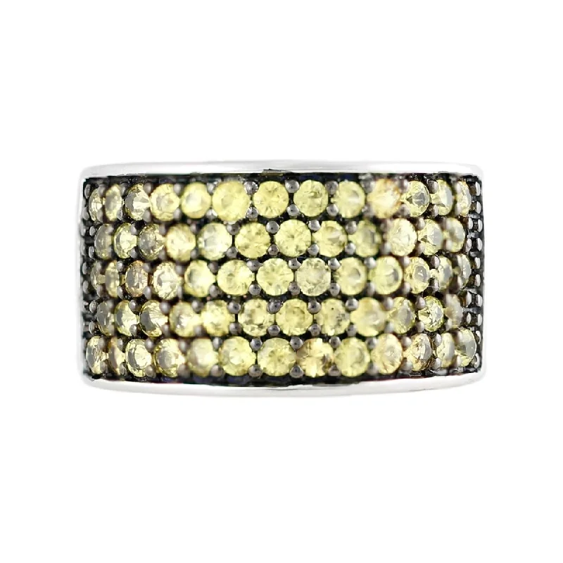 Women’s luxury rings-Sterling Silver Pave Yellow Sapphire Wide Band Ring