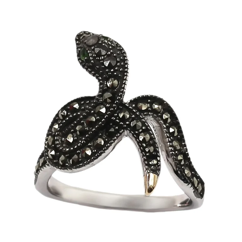 Women’s handmade rings-14k Gold and Sterling Silver Chrome Diopside and Marcasite Ring