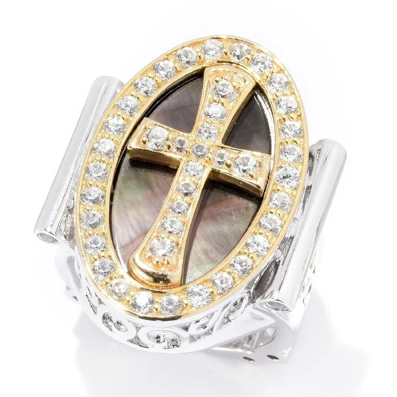 Women’s unique rings-Sterling Silver Mother-of-Pearl & White Topaz Cross Ring