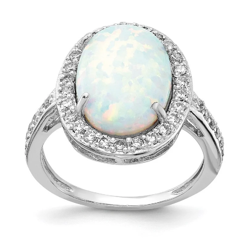 Women’s wedding band rings-Curata 925 Sterling Silver Cubic Zirconia and Simulated Opal Ring