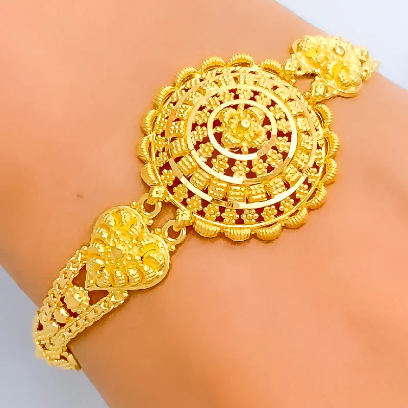 Women’s leather bracelets-Radiant Round Floral 22k Gold Bracelet