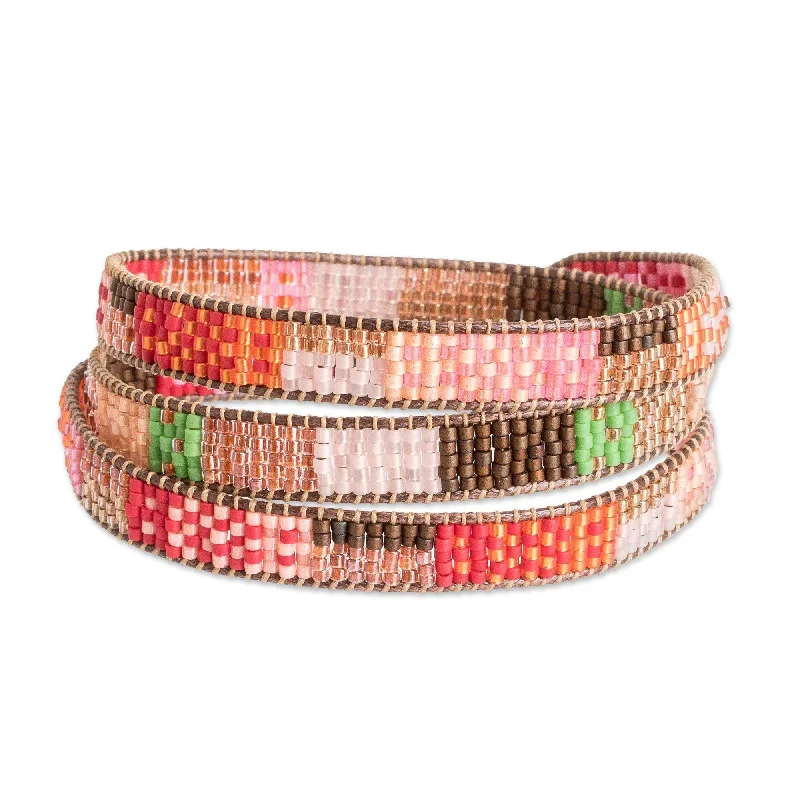 Women’s diamond tennis bracelets-Novica Handmade Geometric Innovation Glass Beaded Wrap Bracelet