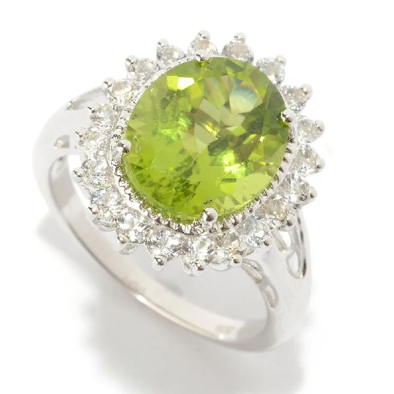 Women’s butterfly rings-Sterling Silver 4.94ctw Peridot & White Topaz Halo Ring