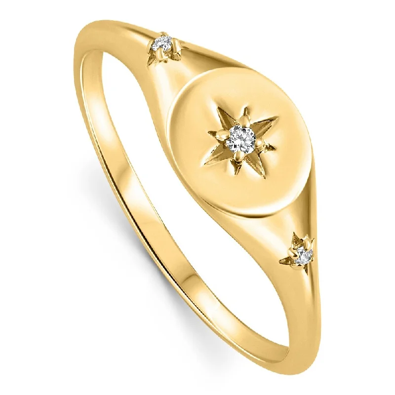 Women’s trendy rings-Diamond Starburst Stackable Ring Yellow Gold