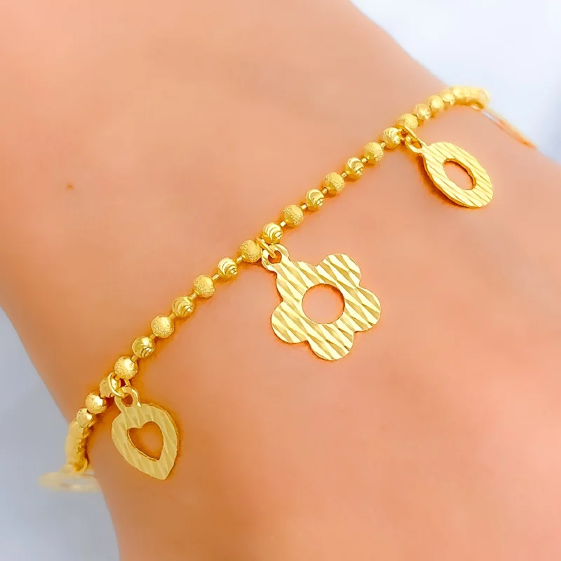 Women’s luxury gold bracelets-Stylish Mixed Charm 22k Gold Bracelet