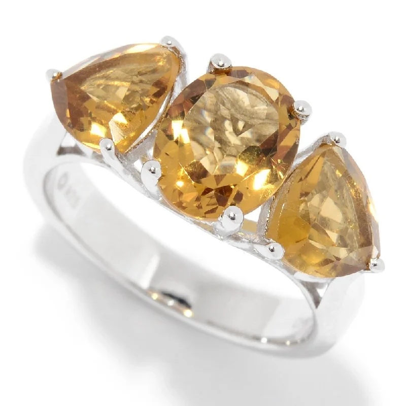 Women’s unique engagement rings-Sterling Silver Oval & Trillion Whiskey Quartz Ring